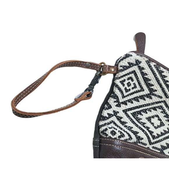 Myra Bag Clutch Wristlet Southwest Canvas Leather Pouch Bag Purse Brown Gray - Picture 2 of 6